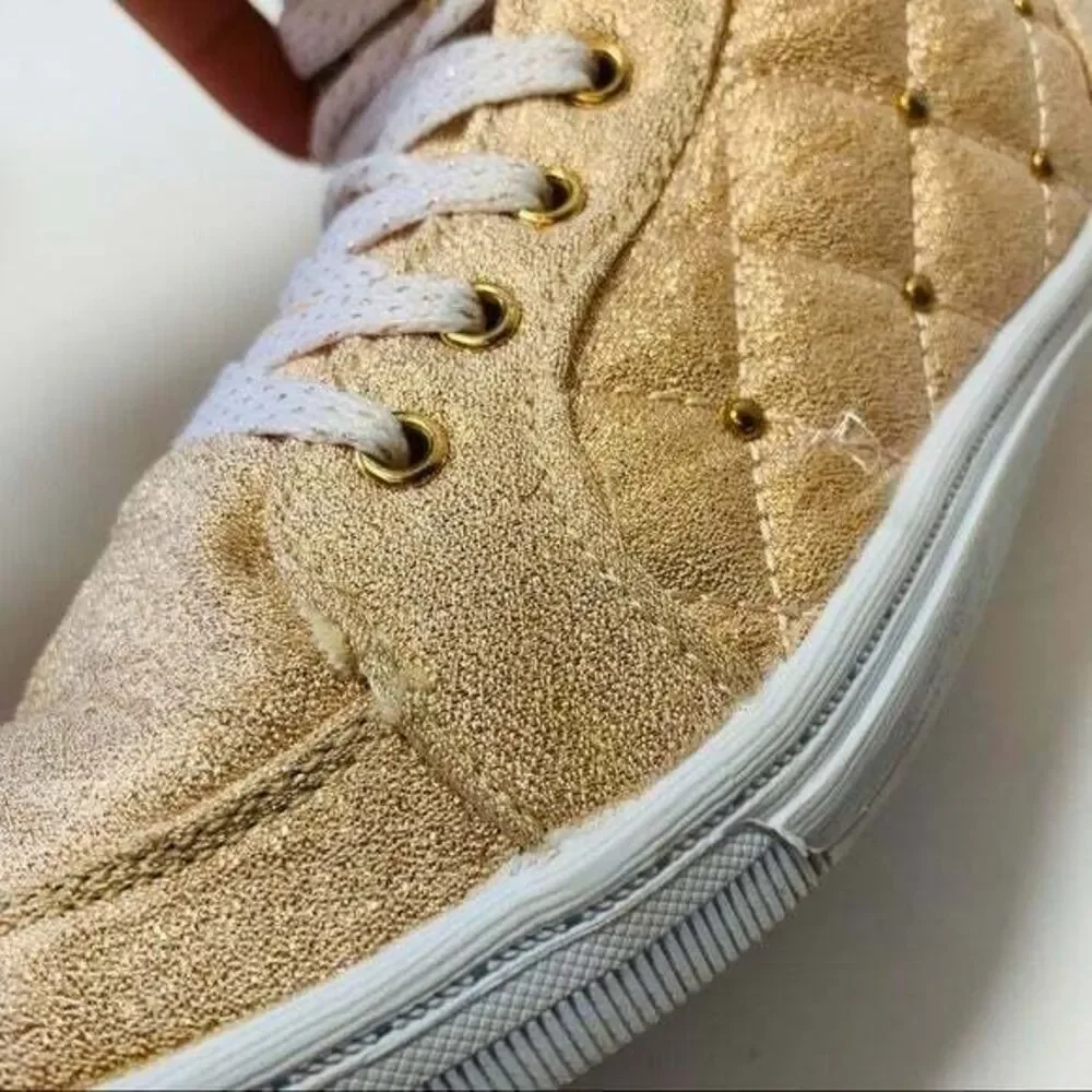Polo Ralph Lauren Metallic Rose Gold High Top Sneakers Youth 4Y Pink Glitter